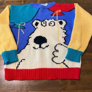 VTG 80s Eagle's Eye Boynton Bear Sweater Shetland 100% Wool Womens M Pullover